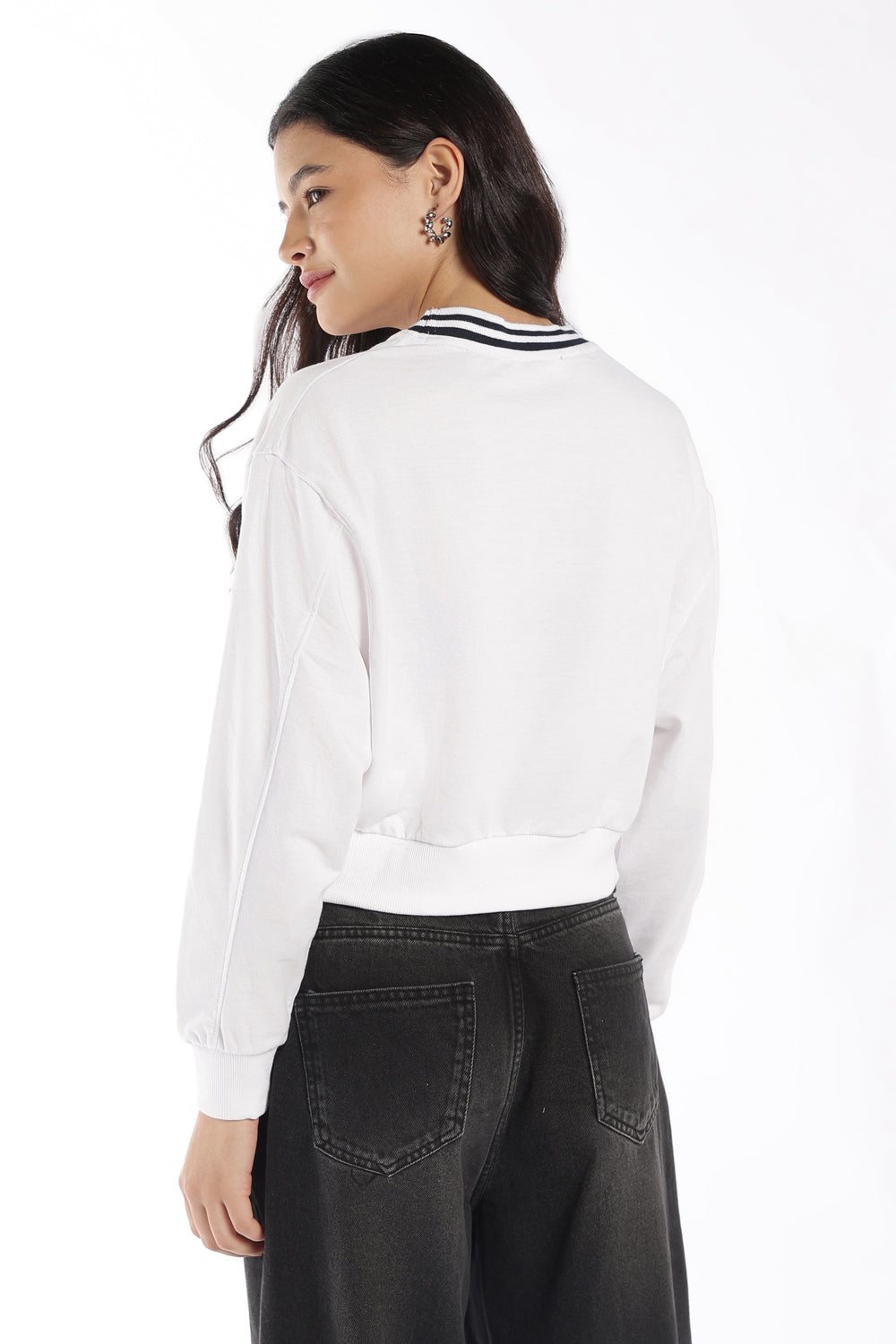 Womens White Graphic Crop Sweatshirt - Image 5