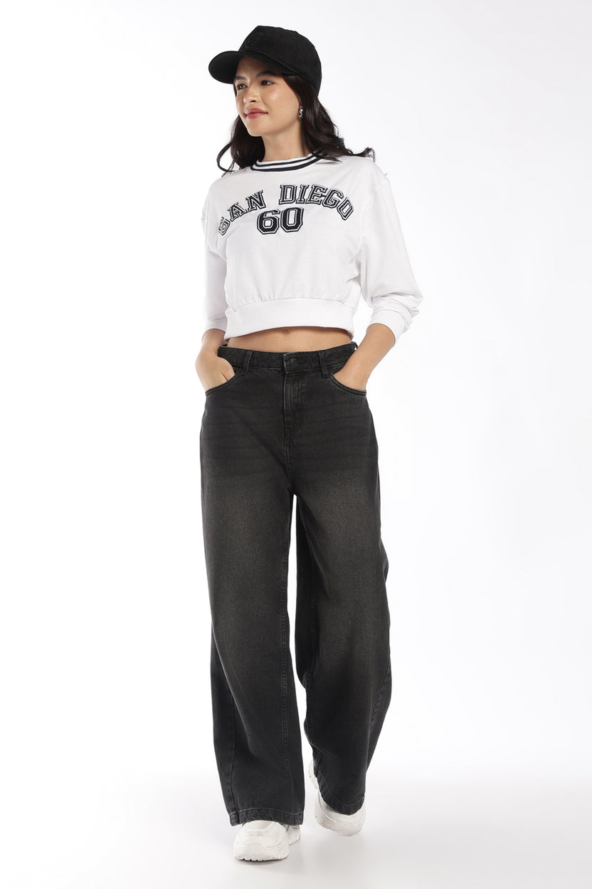 Womens White Graphic Crop Sweatshirt - Image 6