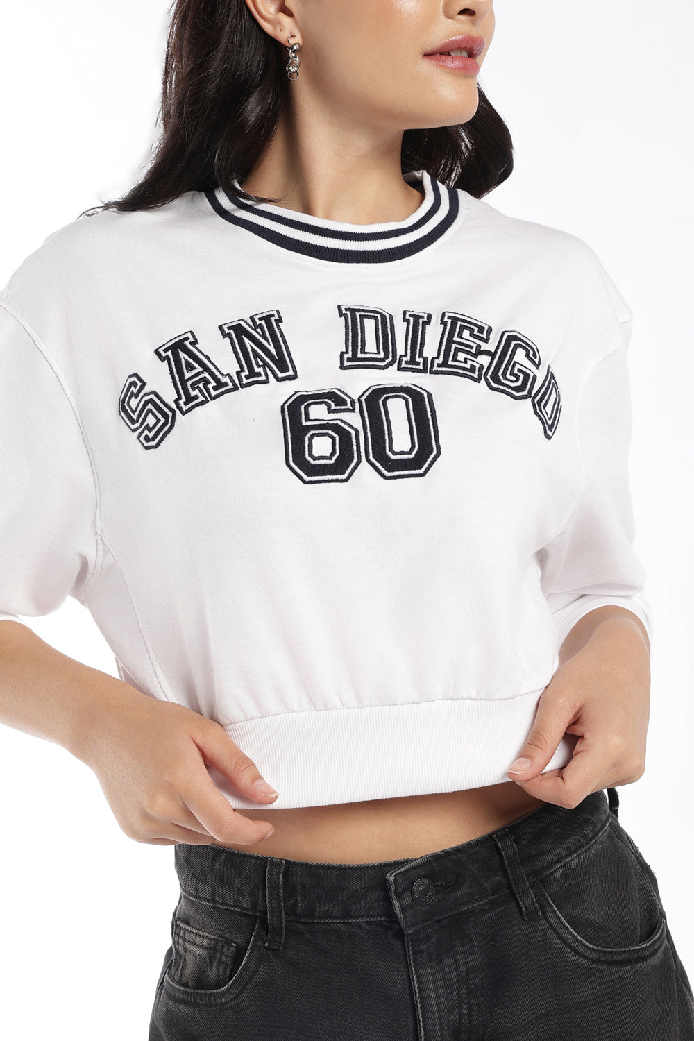 Womens White Graphic Crop Sweatshirt - Image 7