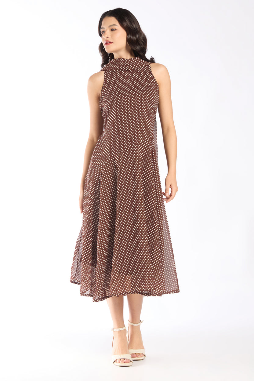 Womens Regular Fit Brown Polka Dot Dress - Image 2