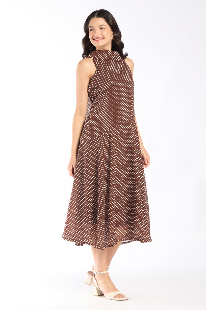 Womens Regular Fit Brown Polka Dot Dress - Image 4