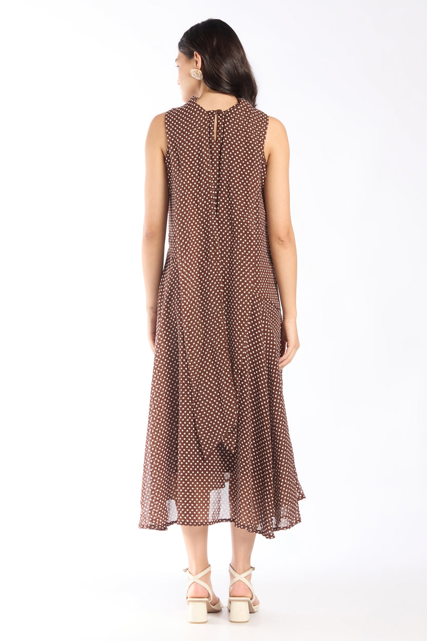 Womens Regular Fit Brown Polka Dot Dress - Image 5