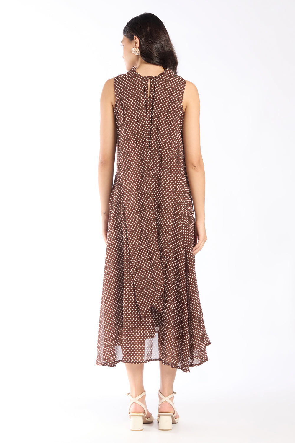 Womens Regular Fit Brown Polka Dot Dress - Image 5
