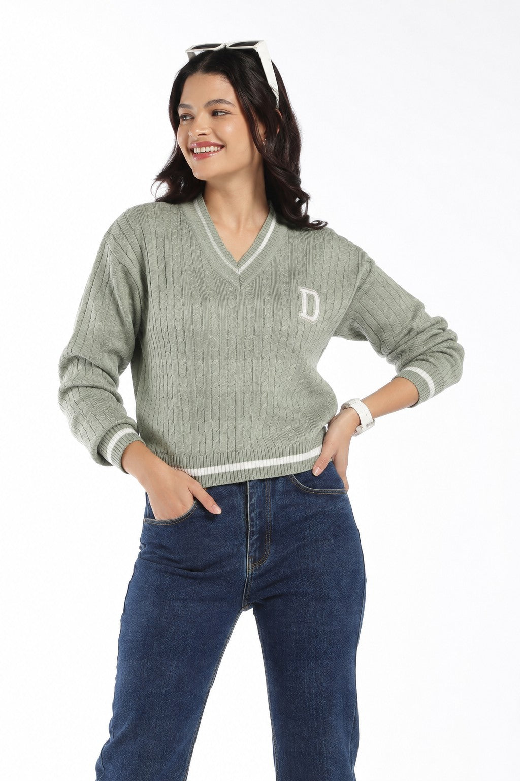 Womens Regular Fit Mint Knit Sweater - Image 1