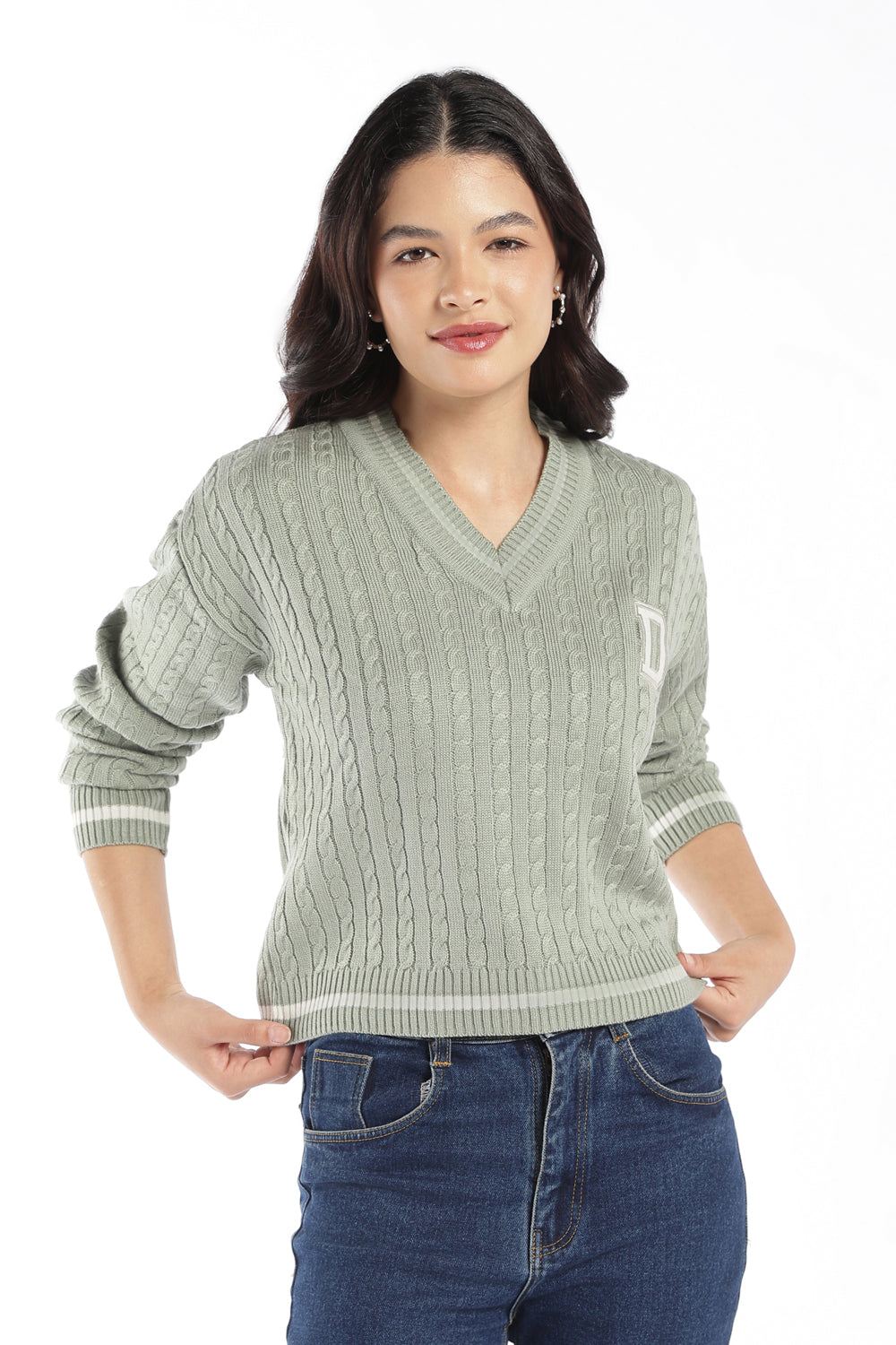 Womens Regular Fit Mint Knit Sweater - Image 2