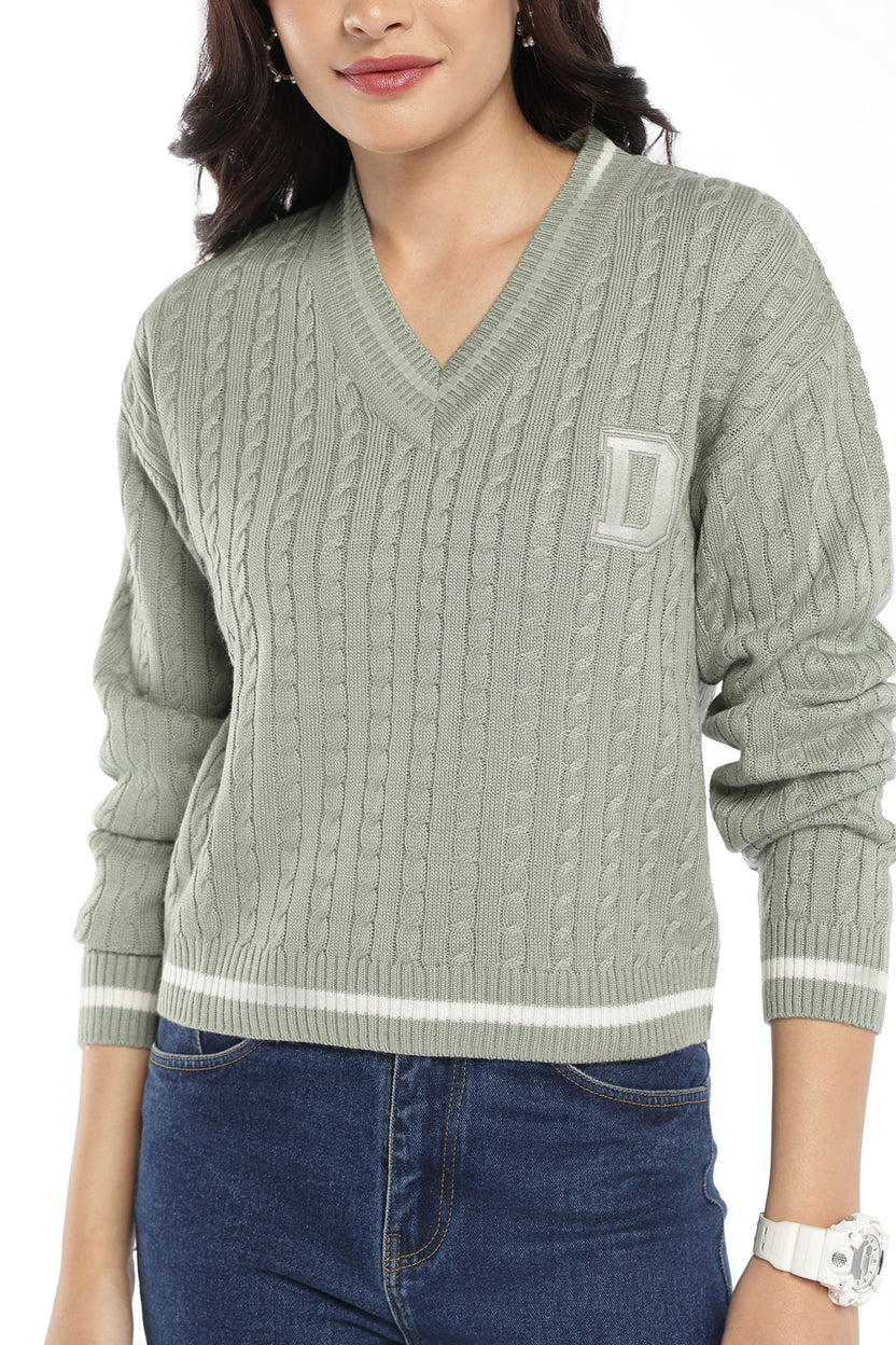Womens Regular Fit Mint Knit Sweater - Image 3