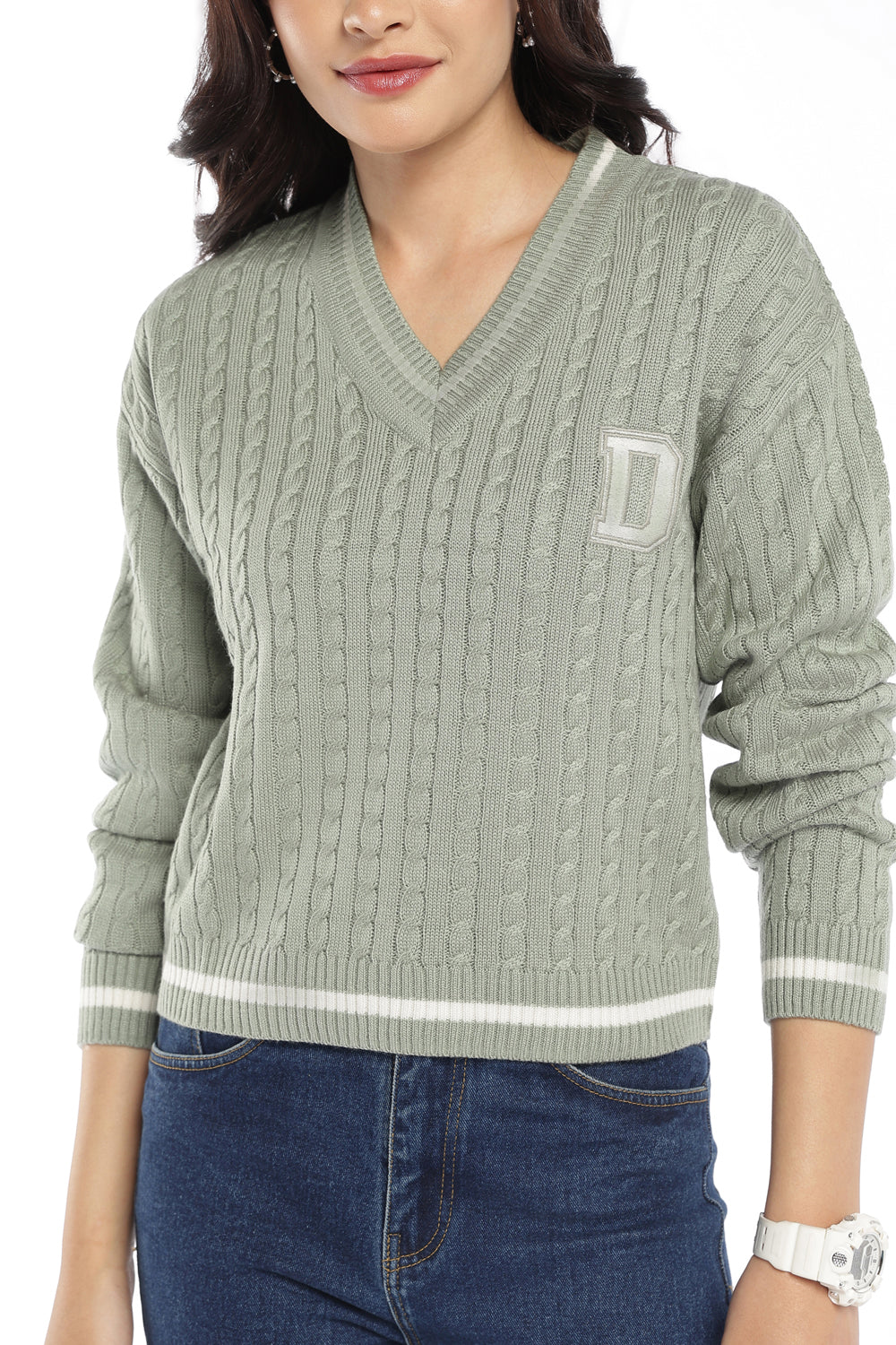 Womens Regular Fit Mint Knit Sweater - Image 3