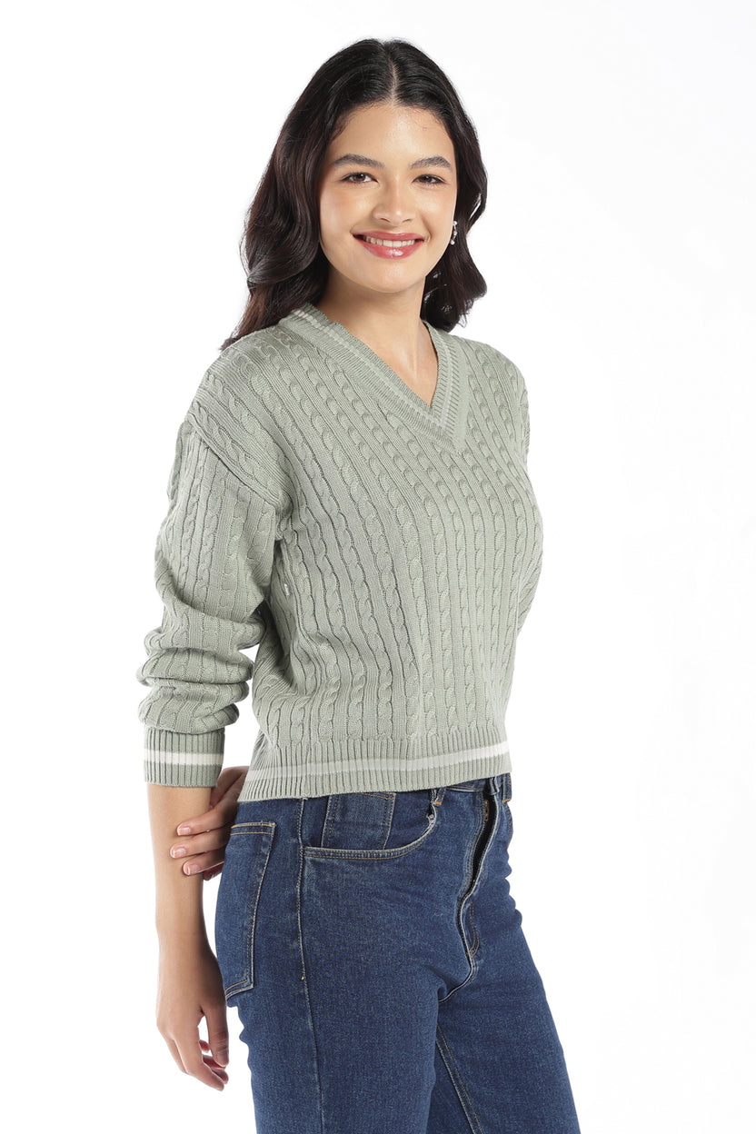 Womens Regular Fit Mint Knit Sweater - Image 4