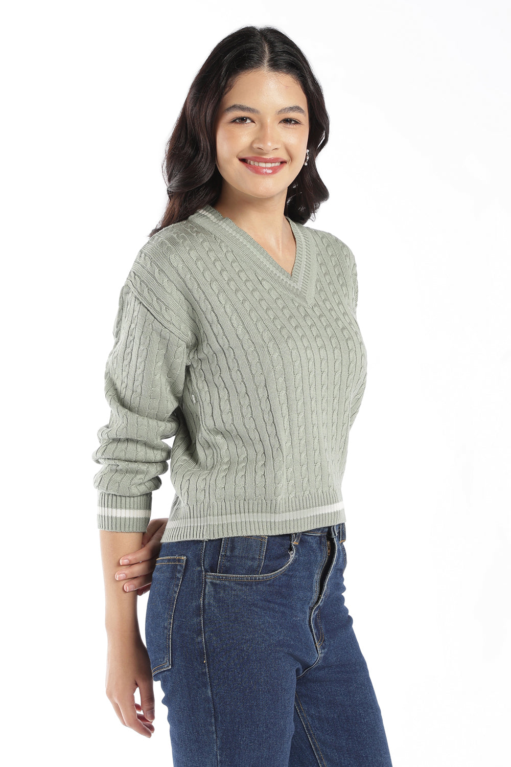 Womens Regular Fit Mint Knit Sweater - Image 4
