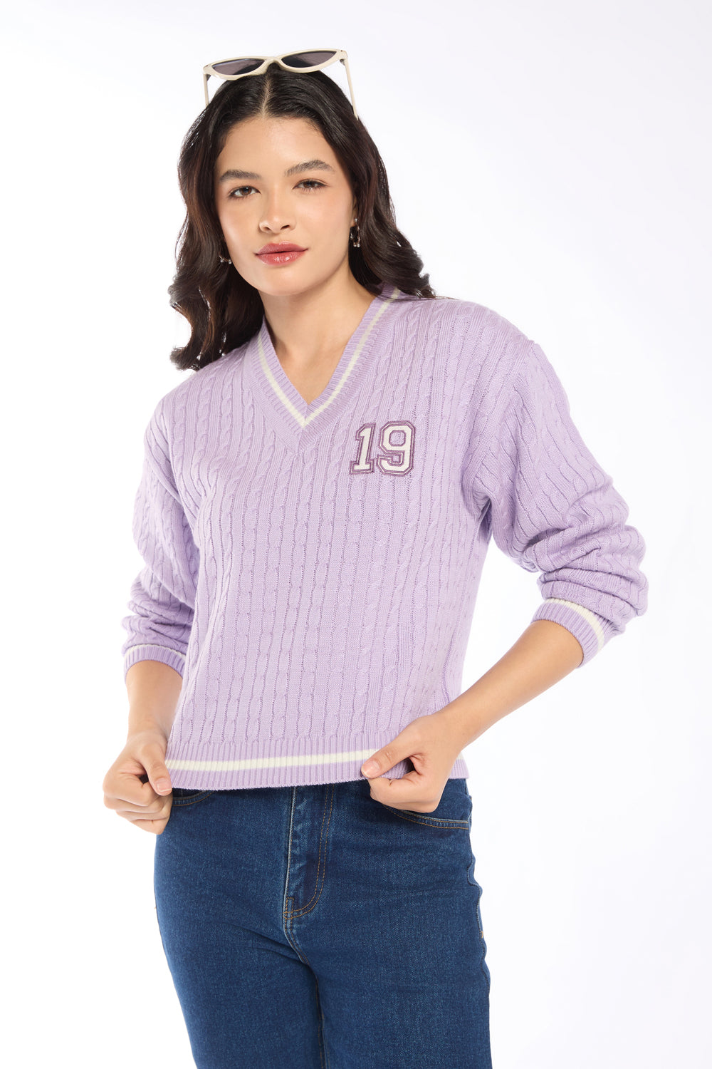 Womens Regular Fit Lilac Knit Sweater - Image 1