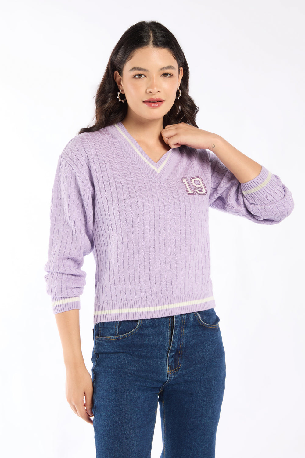 Womens Regular Fit Lilac Knit Sweater - Image 2