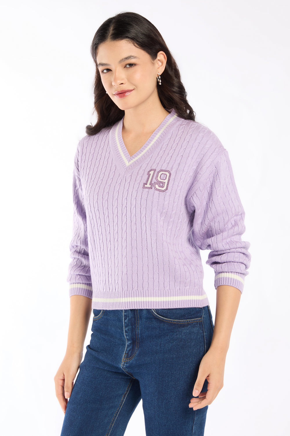 Womens Regular Fit Lilac Knit Sweater - Image 4