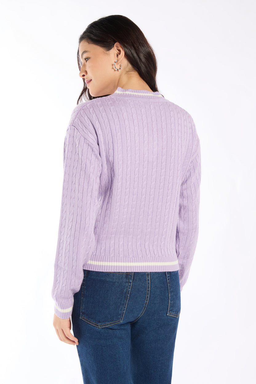 Womens Regular Fit Lilac Knit Sweater - Image 5
