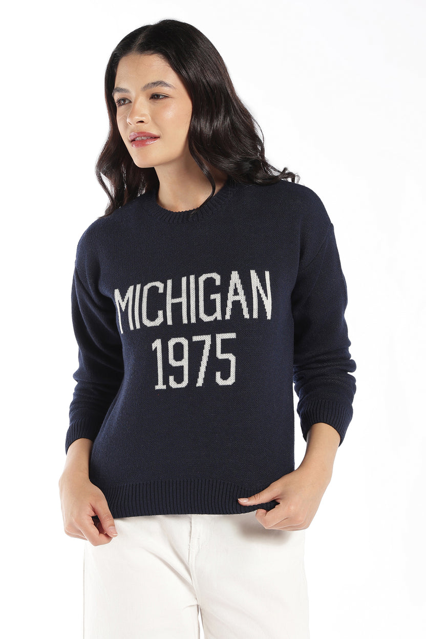 Womens Regular Fit Navy Graphic Knit Sweater - Image 2