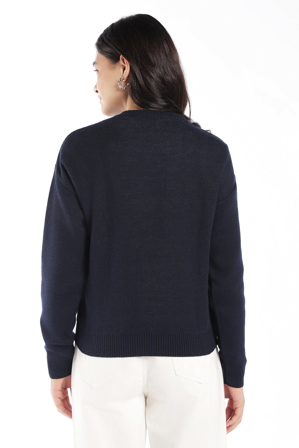 Womens Regular Fit Navy Graphic Knit Sweater - Image 5