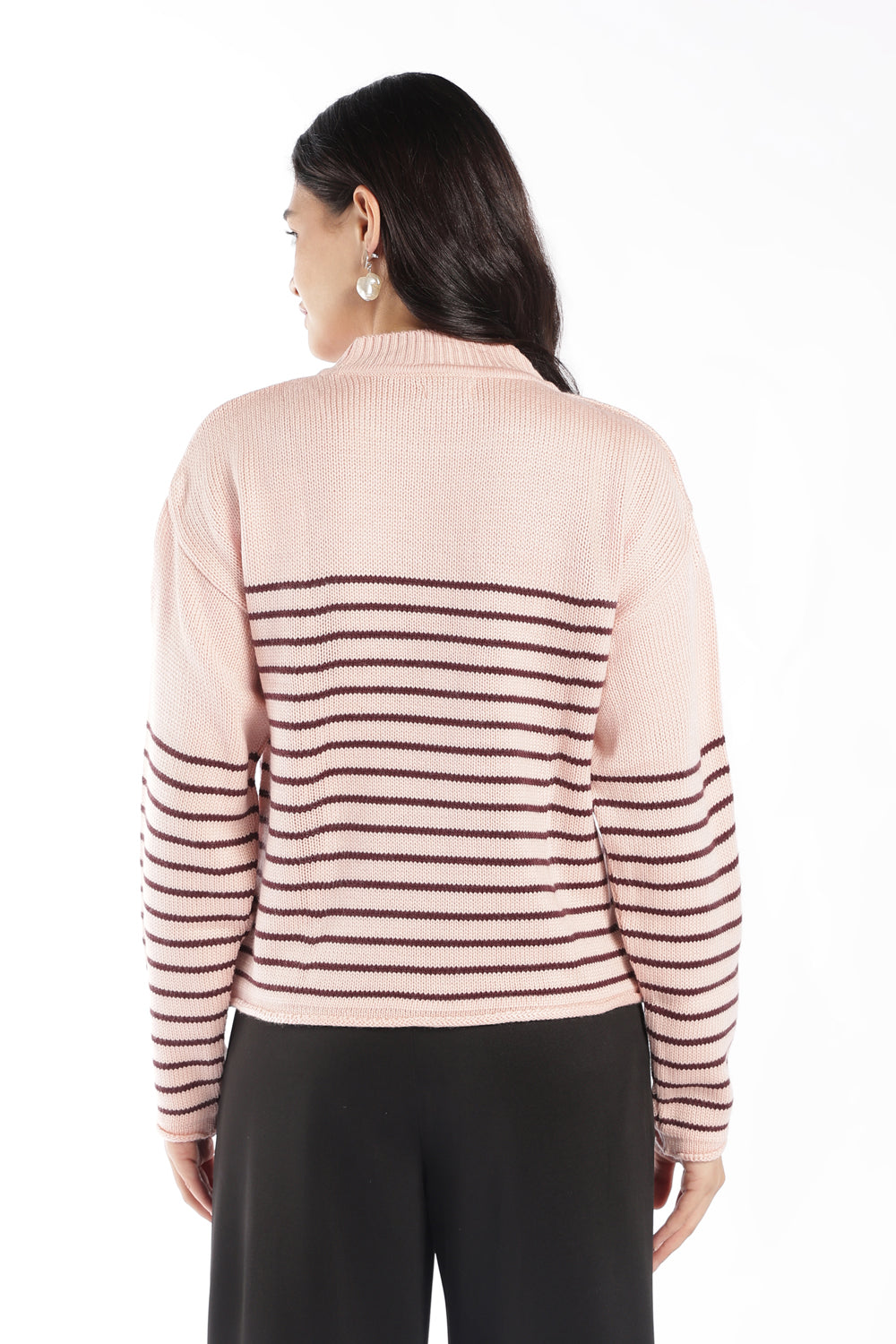 Womens Regular Fit Pink Striped Sweater - Image 5