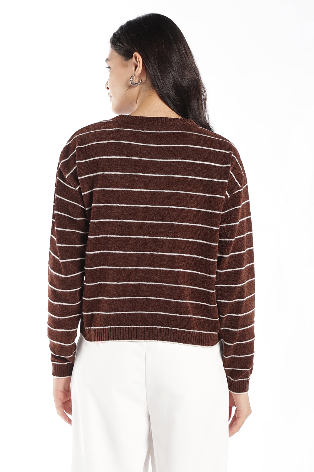 Womens Regular Fit Brown Striped Sweater - Image 5