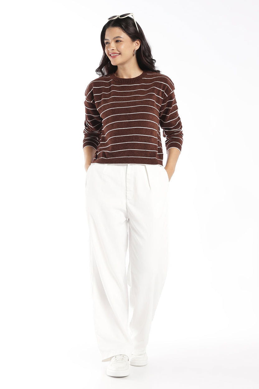 Womens Regular Fit Brown Striped Sweater - Image 6