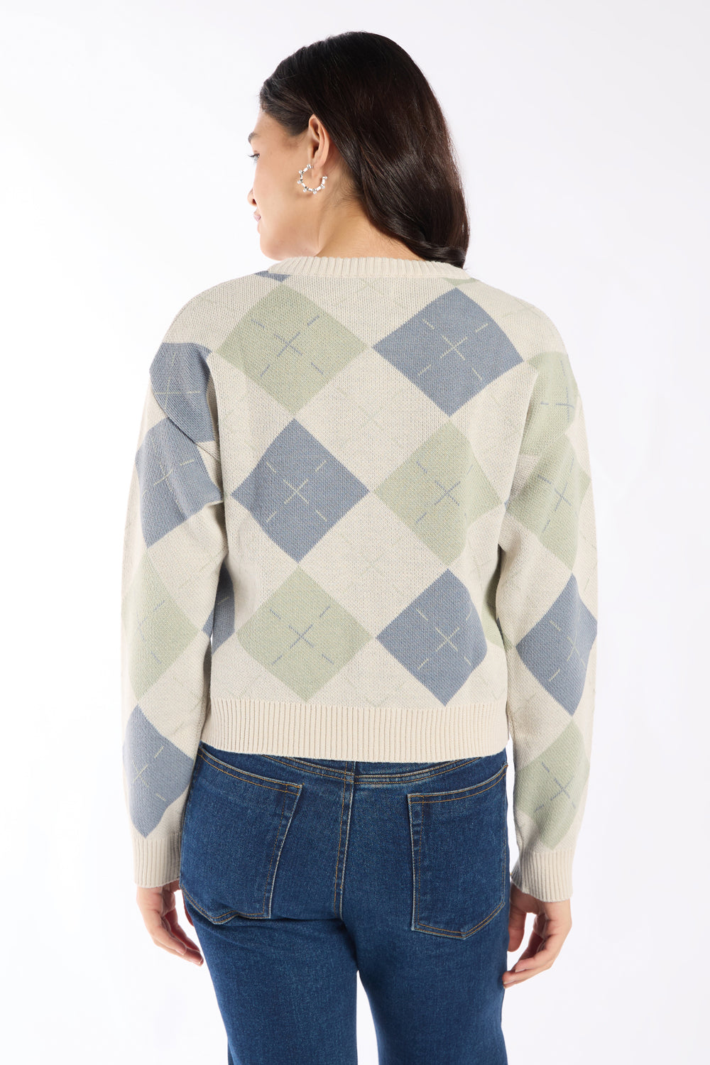 Womens Mint Argyle Pattern Knit Sweater - Image 5