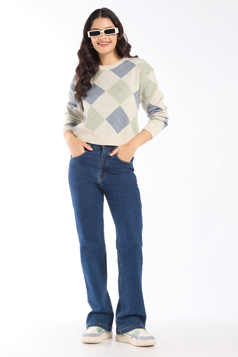 Womens Mint Argyle Pattern Knit Sweater - Image 6