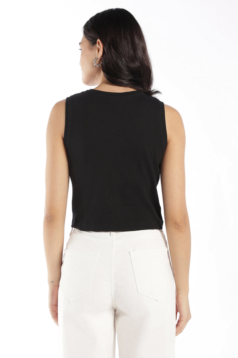 Womens Black Embellished Ribbed Tank Top - Image 5