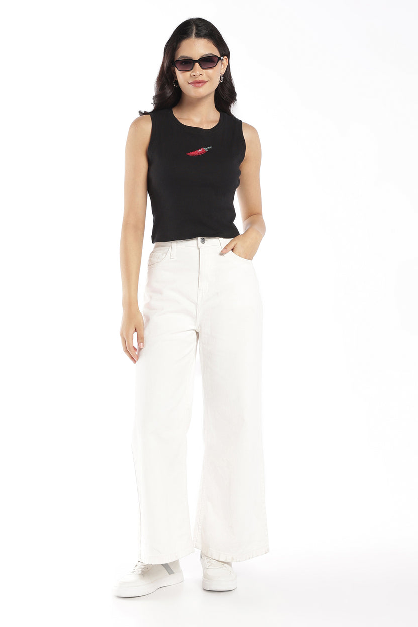 Womens Black Embellished Ribbed Tank Top - Image 6