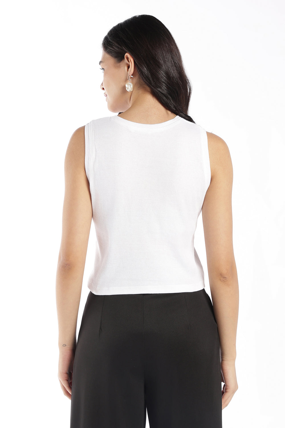 Womens White Embellished Ribbed Tank Top - Image 5