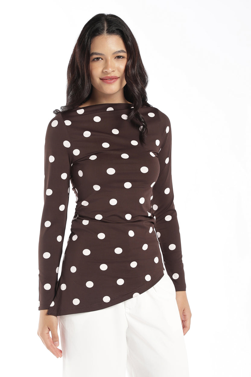 Womens Regular Fit Brown Polka Dot Top - Image 2