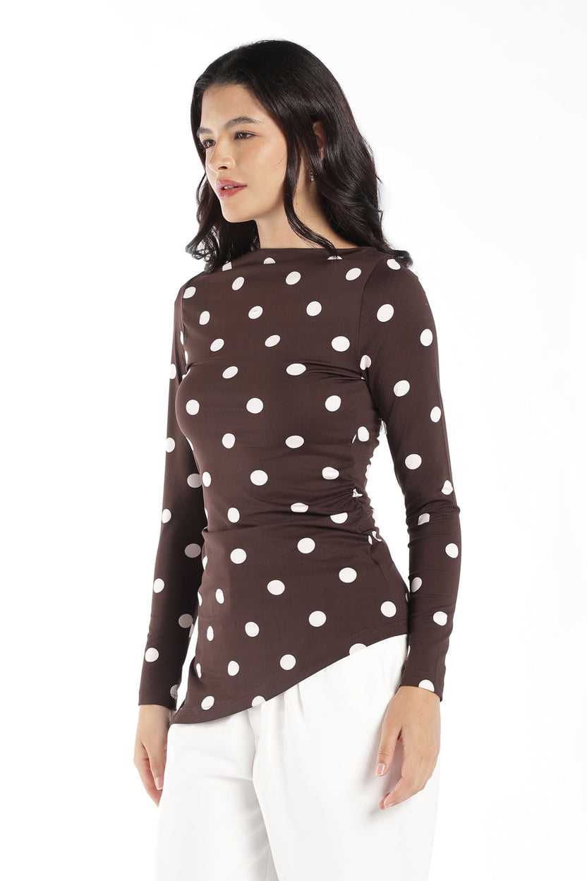 Womens Regular Fit Brown Polka Dot Top - Image 4