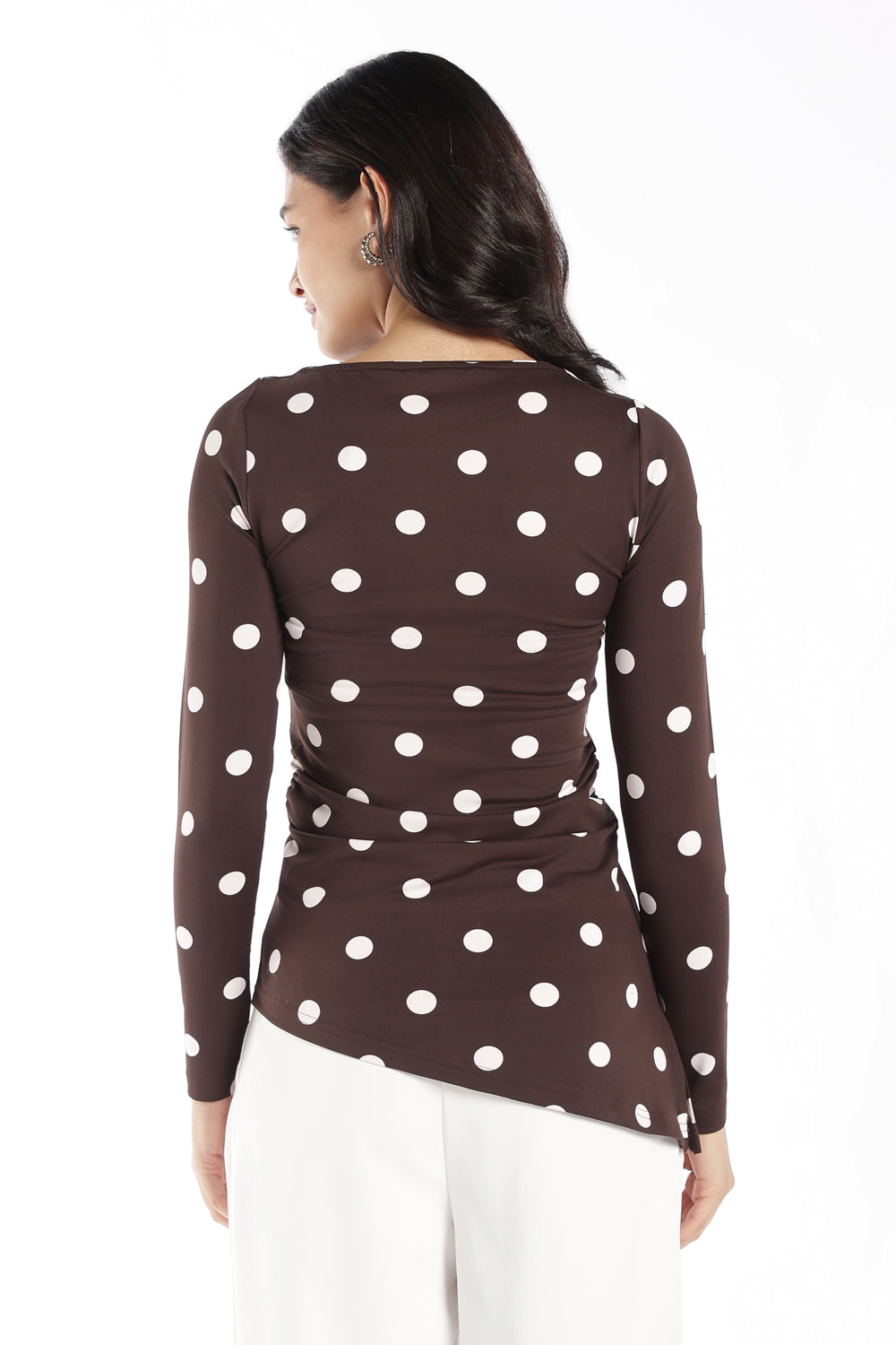 Womens Regular Fit Brown Polka Dot Top - Image 5