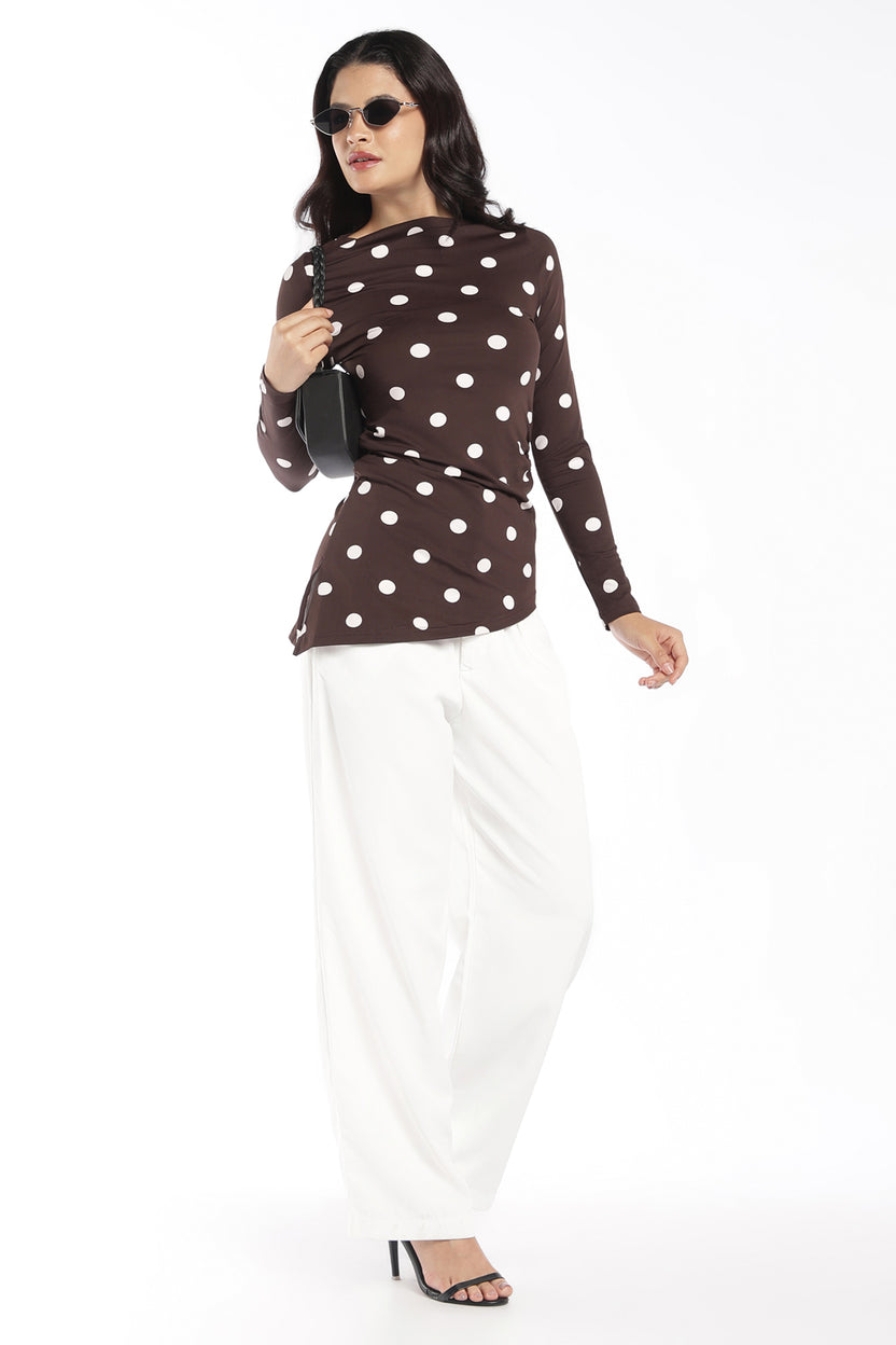Womens Regular Fit Brown Polka Dot Top - Image 6