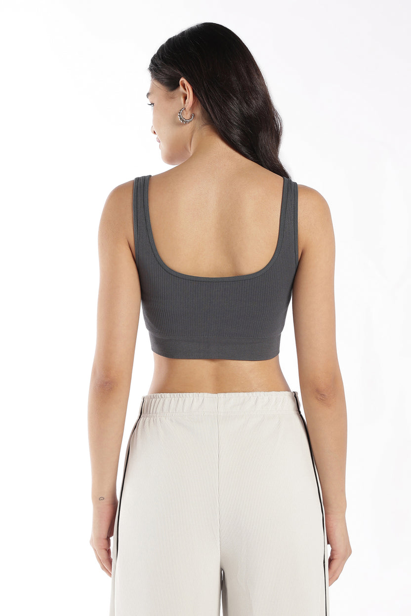 Womens Regular Fit Charcoal Ribbed Sports Bra - Image 5