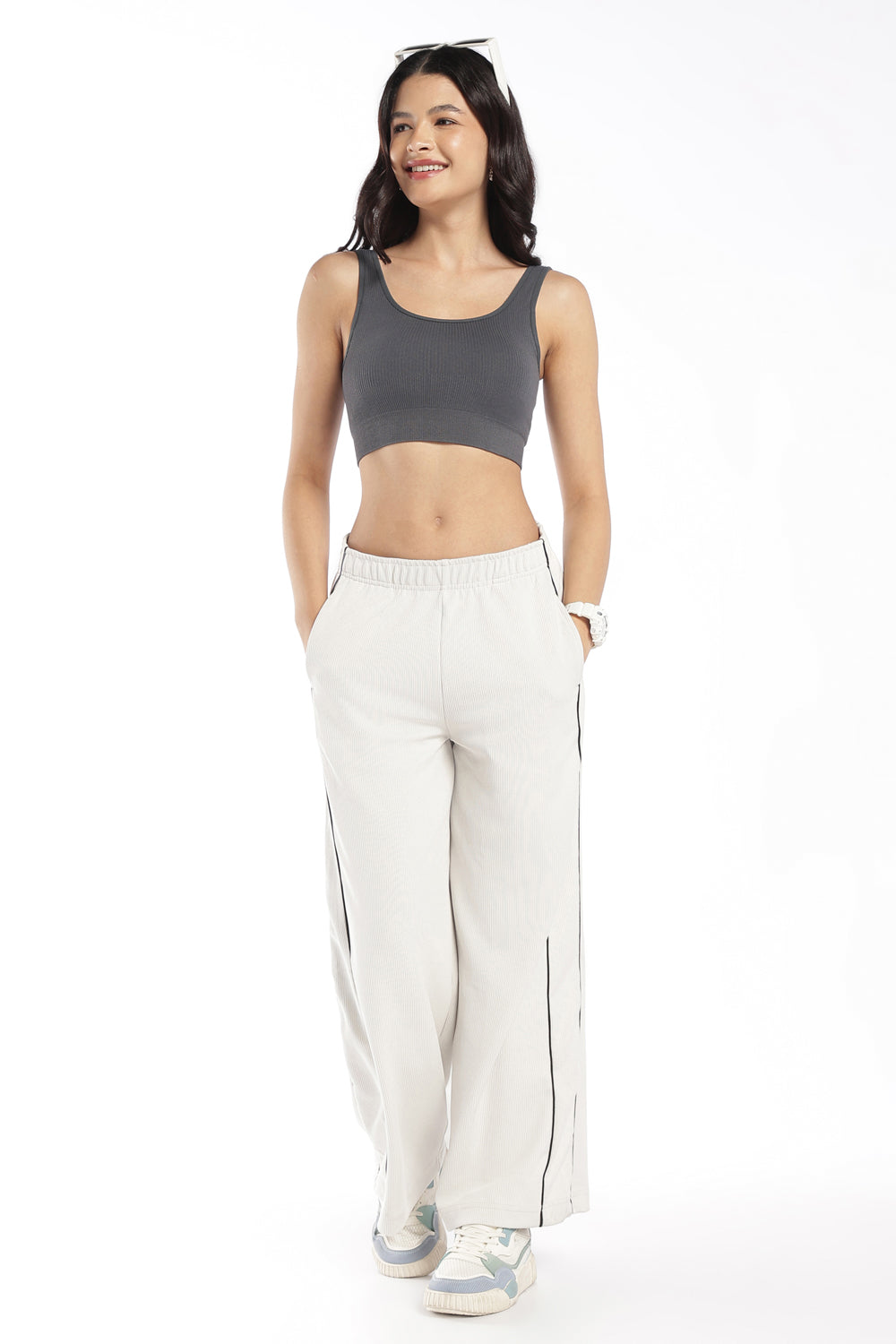 Womens Regular Fit Charcoal Ribbed Sports Bra - Image 6
