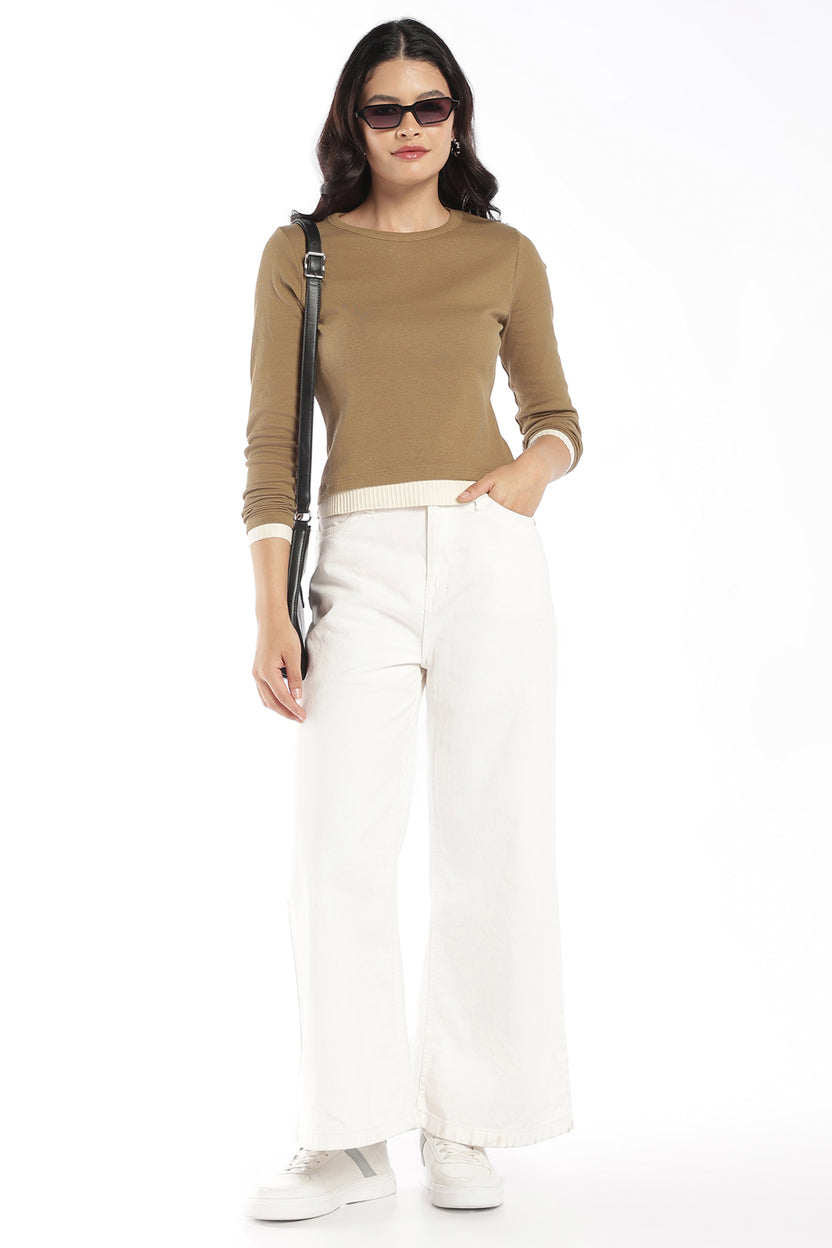 Womens Regular Fit Olive Textured Rib Top - Image 6