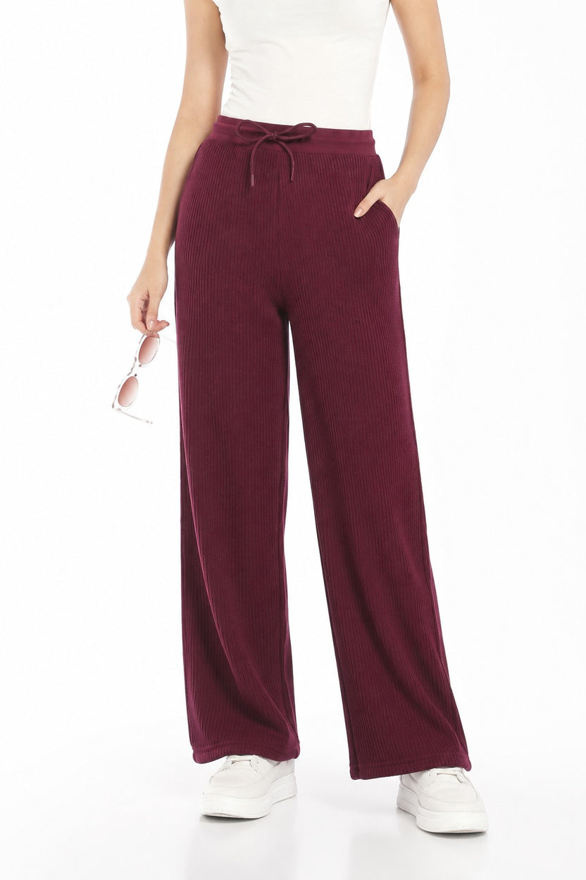Womens Regular Fit Maroon Solid Track Pant - Image 1