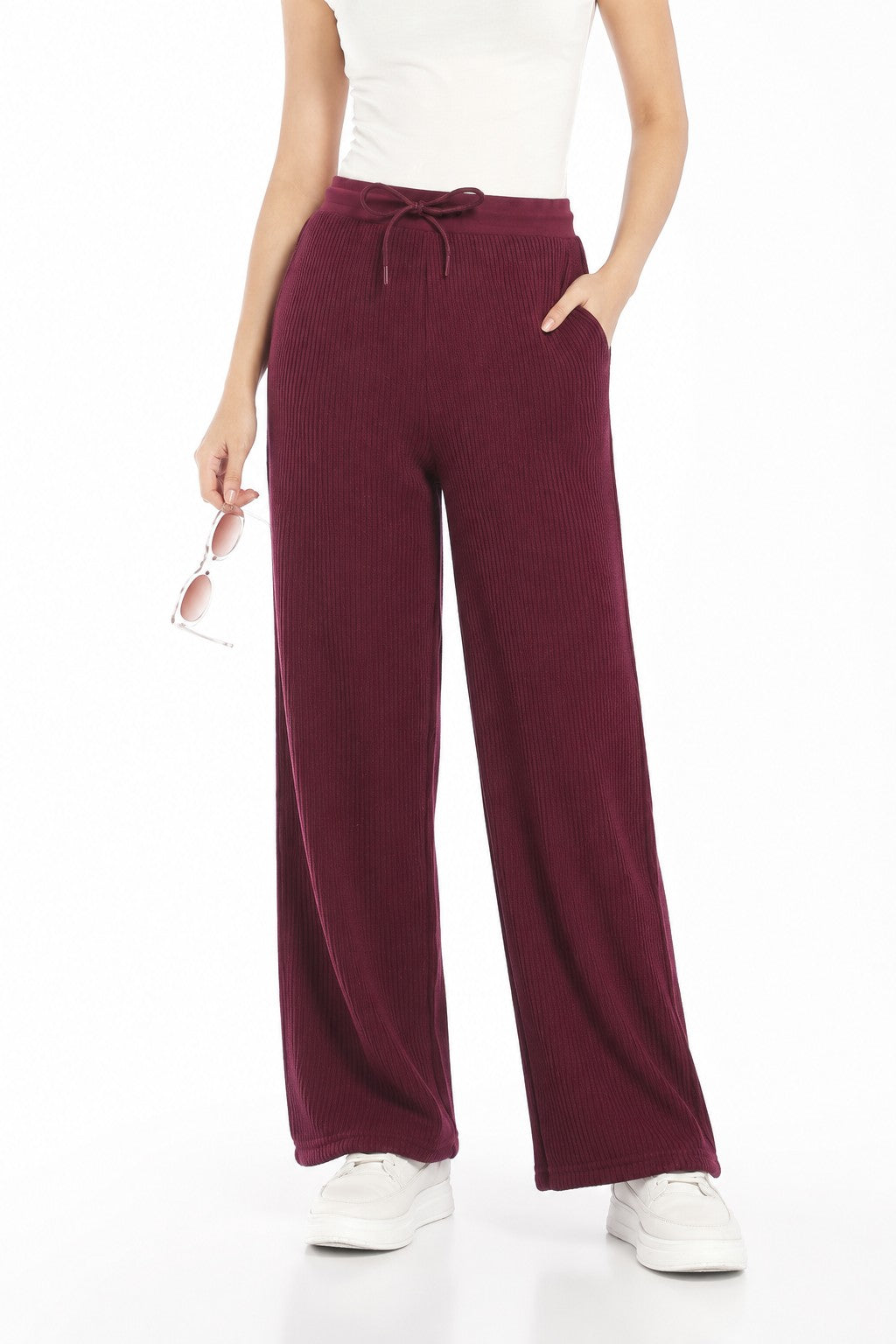 Womens Regular Fit Maroon Solid Track Pant - Image 1