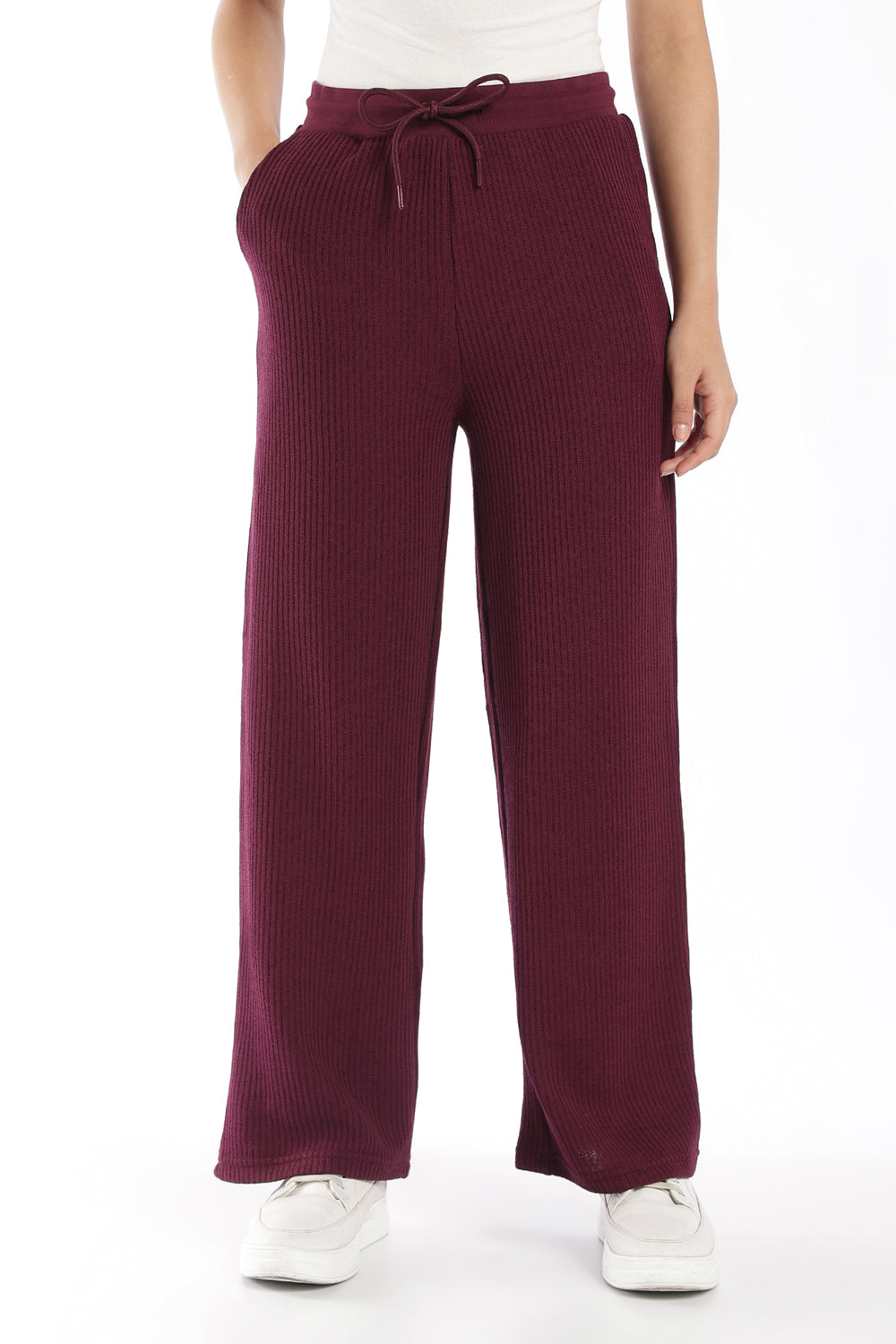 Womens Regular Fit Maroon Solid Track Pant - Image 2