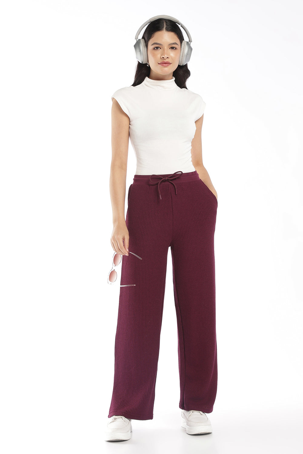 Womens Regular Fit Maroon Solid Track Pant - Image 6