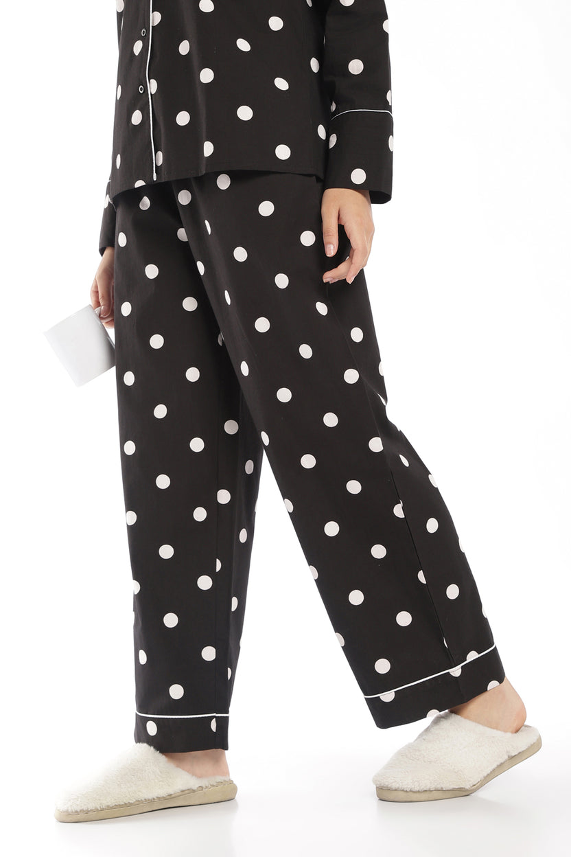 Womens Black Polka Dot Lounge Pyjama - Image 1