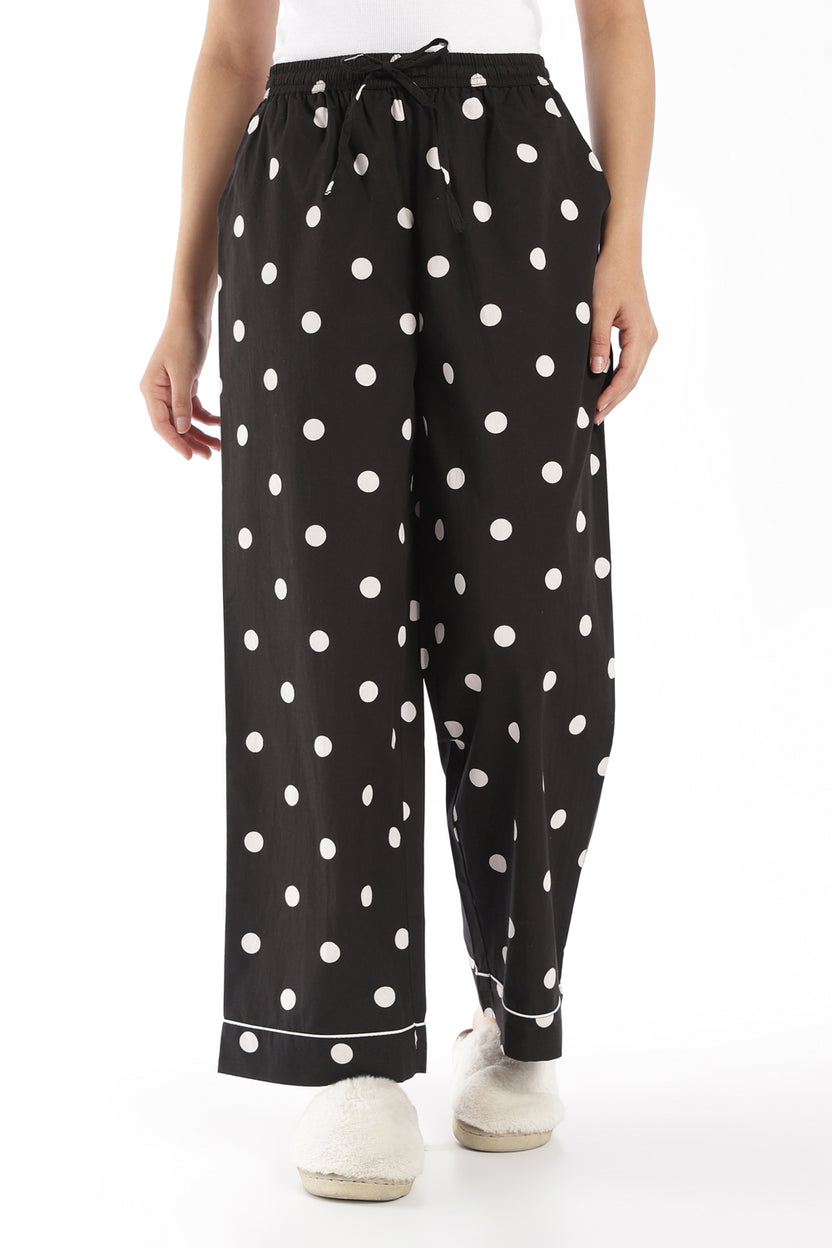 Womens Black Polka Dot Lounge Pyjama - Image 2