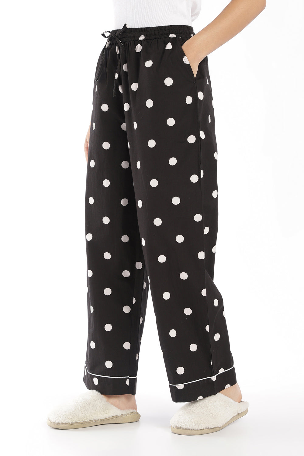 Womens Black Polka Dot Lounge Pyjama - Image 4