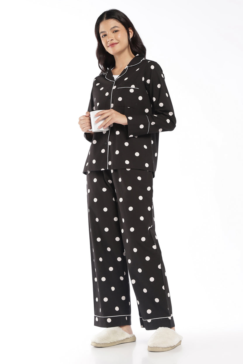 Womens Black Polka Dot Lounge Pyjama - Image 6