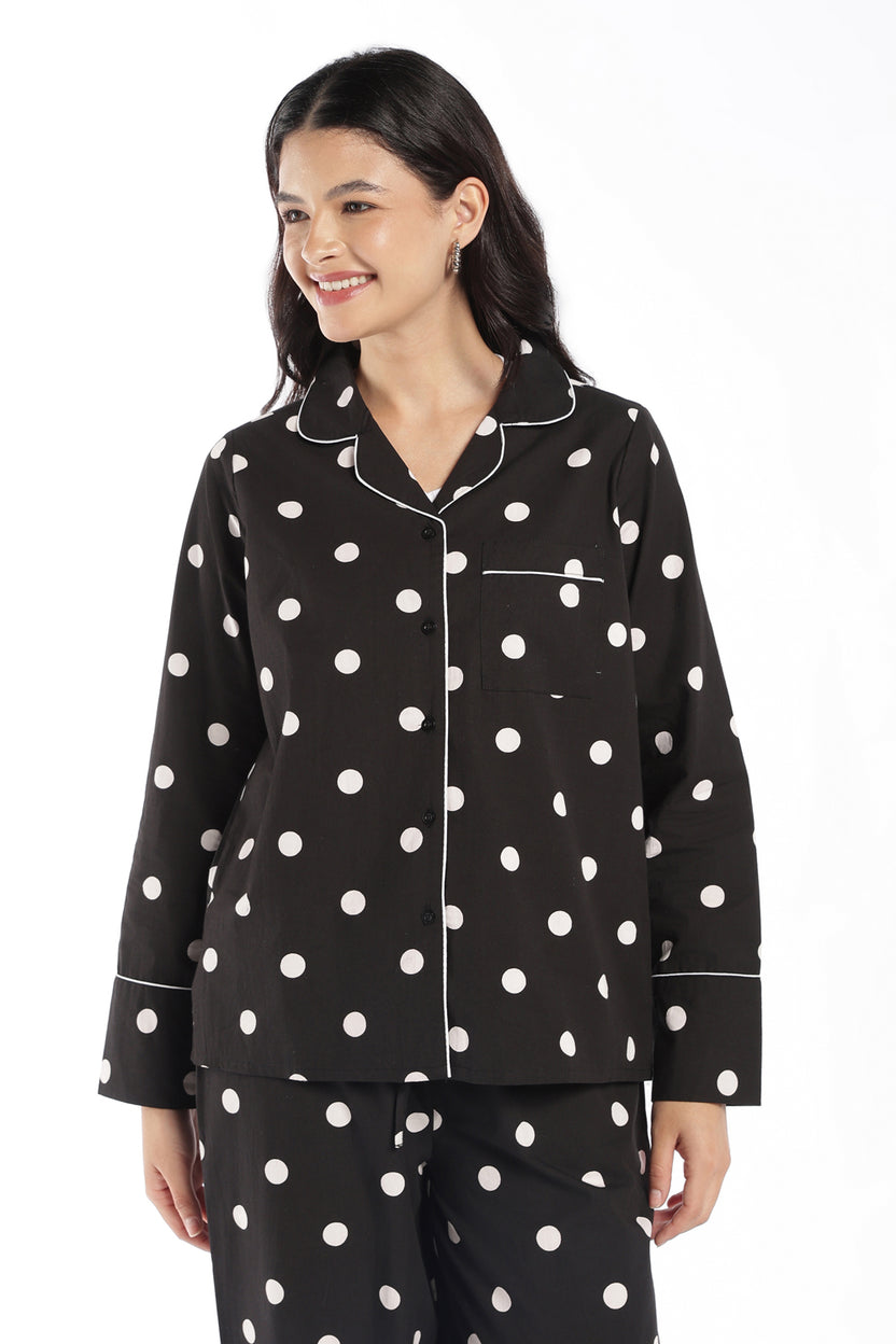Womens Black Polka Dot Lounge Shirt - Image 2