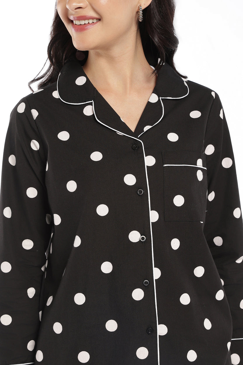 Womens Black Polka Dot Lounge Shirt - Image 3