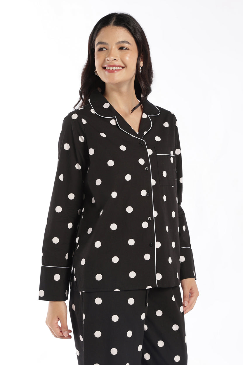 Womens Black Polka Dot Lounge Shirt - Image 4