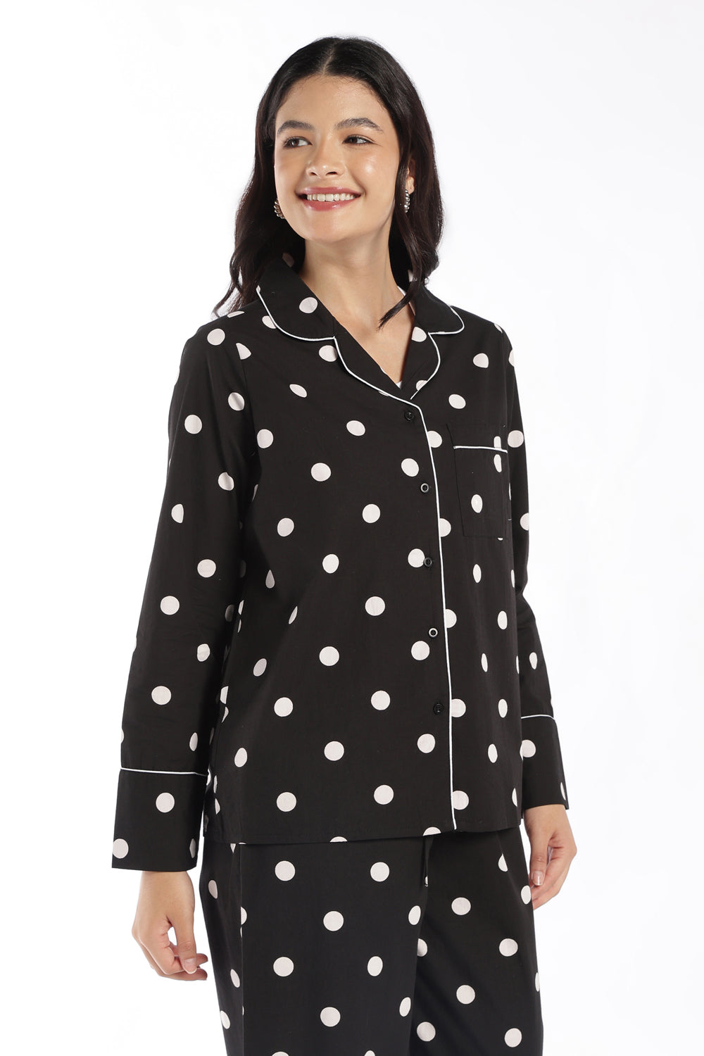 Womens Black Polka Dot Lounge Shirt - Image 4