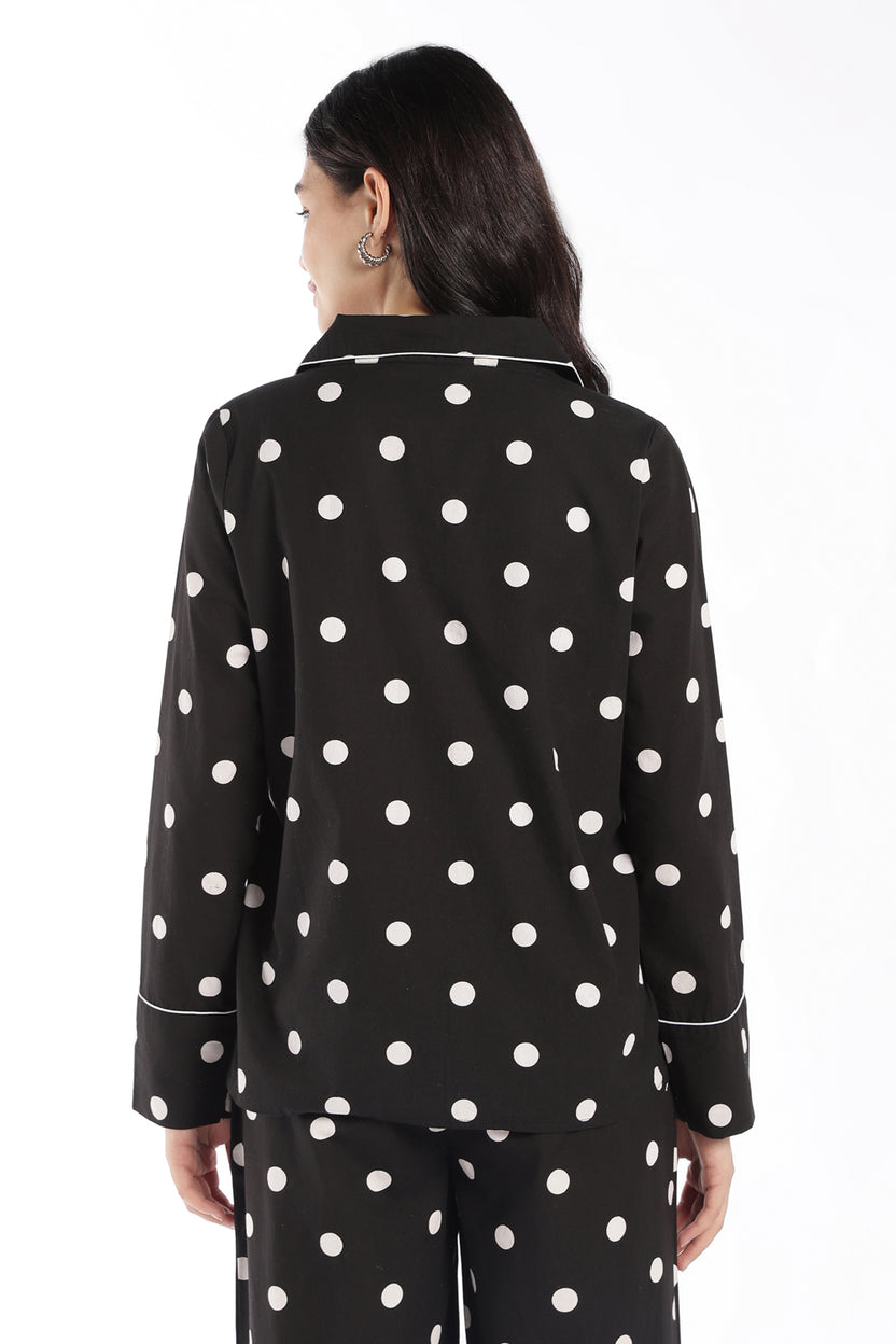 Womens Black Polka Dot Lounge Shirt - Image 5
