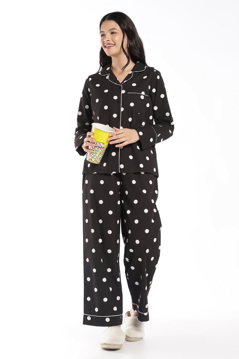 Womens Black Polka Dot Lounge Shirt - Image 6
