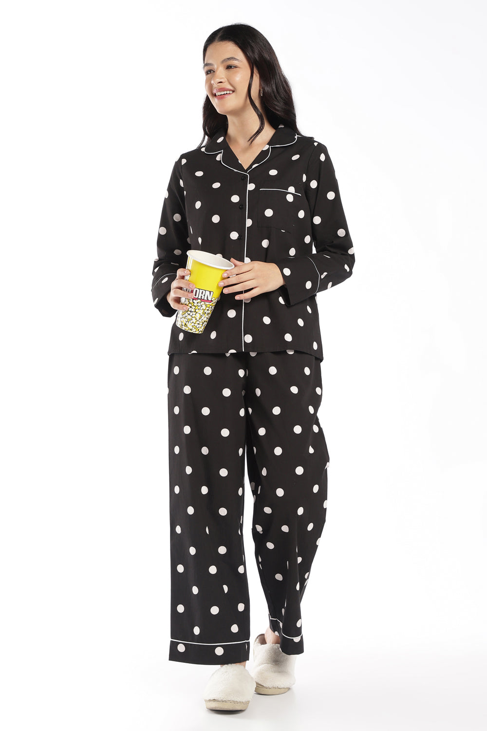 Womens Black Polka Dot Lounge Shirt - Image 6