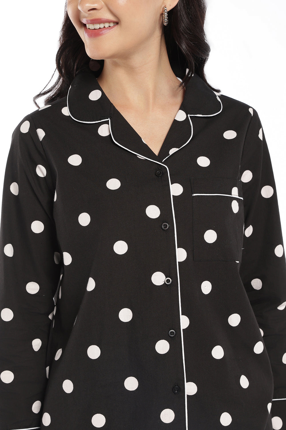 Womens Black Polka Dot Lounge Shirt - Image 7